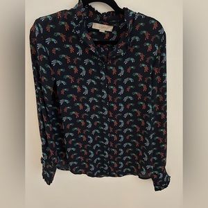 Loft long sleeve blouse in fun peacock pattern